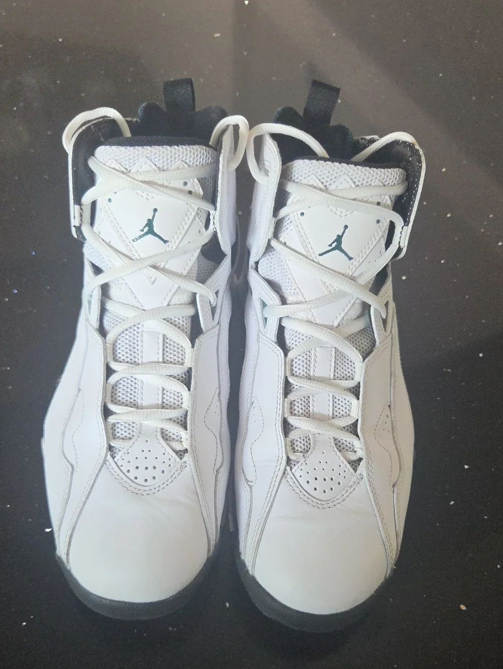 Jordan White and Teal High-Top Basketball Sneakers
